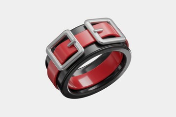 Fototapeta premium A 3D render of a red and black belt with silver buckles, elegantly curled.