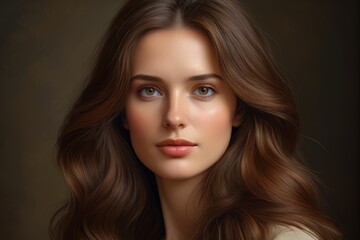 Naklejka premium arafed portrait of a beautiful young woman with long brown hair