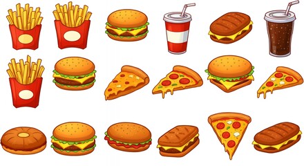 Fast Food Collection Burgers Pizza Fries Soda