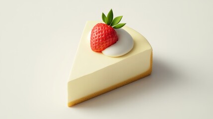 Modern 3D Icon of Cheesecake Slice with Strawberry and Cream