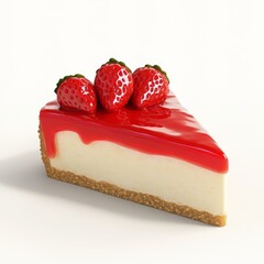 Creamy 3D Slice of Cheesecake with Intricate Strawberry Topping