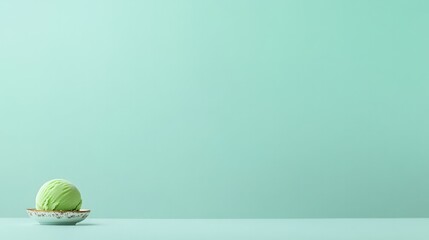 Minimalistic scene showcasing green ice cream against soft mint
