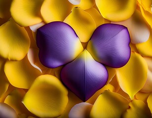 purple heart shaped petals on yellow rose petals background
