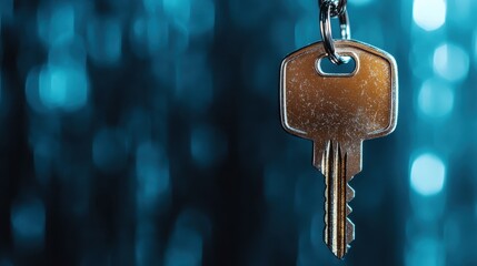 This image showcases a key resting against a soft blue backdrop, emphasizing the concept of security and the potential to unlock new experiences.