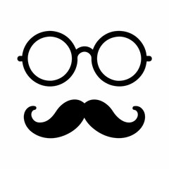 Minimalist Mustache and Glasses Icon in Vector Format.