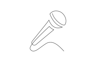 Continuous drawing of microphone. One line icon of microphone. One line drawing background. Retro microphone in one line drawing. Music and podcast recording tool.