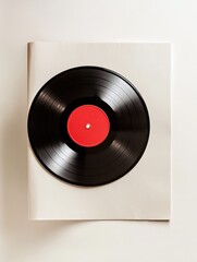 Obraz premium Record on white surface with red disc