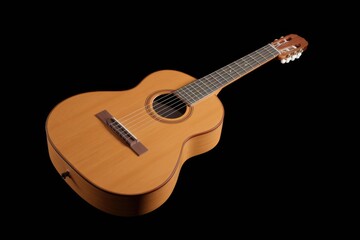Fototapeta premium A classical guitar, light brown with a glossy finish, is shown against a transparent background.