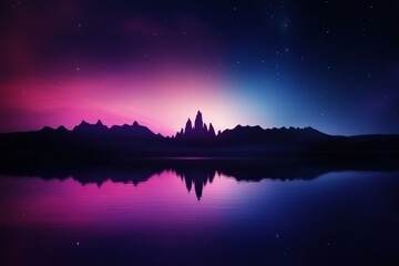 Magical twilight landscape with mountain lake reflection