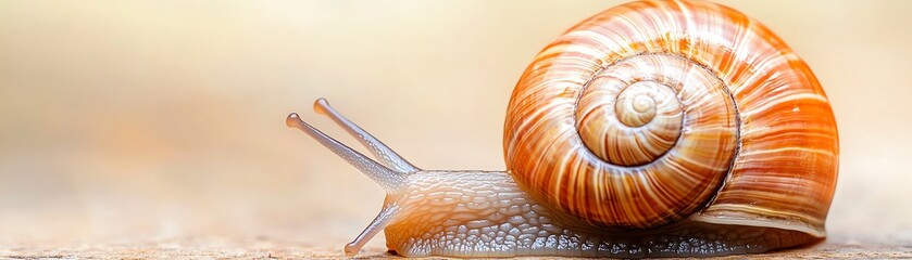 A close-up view of a snail crawling slowly across a soft, sandy surface.