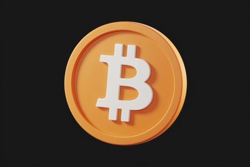 Obraz premium 3D rendering of a Bitcoin cryptocurrency coin with a white Bitcoin symbol on an orange background.
