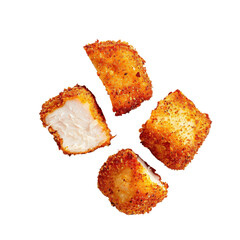 Crispy fried fish pieces on transparent background
