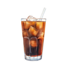 Refreshing iced drink with ice cubes and straw