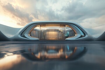 Futuristic Architecture with Smooth Curves and Reflective Surface