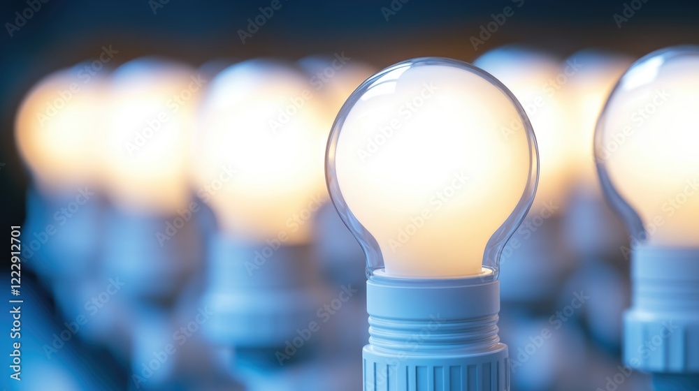 Fototapete Illuminated light bulbs in a retail space with soft focus and empty area for customizable text or advertisements.