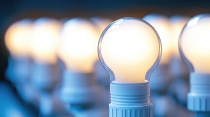 Illuminated light bulbs in a retail space with soft focus and empty area for customizable text or advertisements.