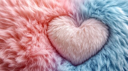 Fototapeta premium Delicate pastel-colored fur arranged in a heart shape invites feelings of tenderness and comfort, perfect for decorating a cozy home or as a gift to a loved one