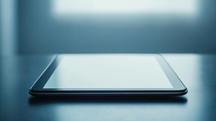 Modern digital touchscreen tablet on a dark surface with empty space for text and soft background light for creative design concepts.