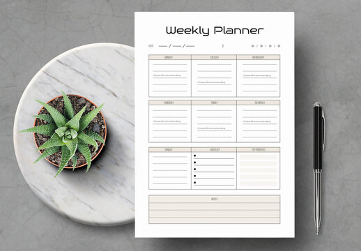 Minimalist Weekly Planner Printable Organizer for Productivity  Template