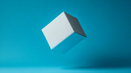 Floating White Cube Modern Minimalist Product Box Design Blue Background 3D Shape Clean Image Color 