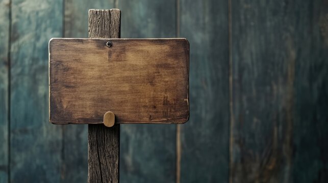 Close up of weathered wooden house auction sign with blank space for text against rustic background ideal for real estate marketing