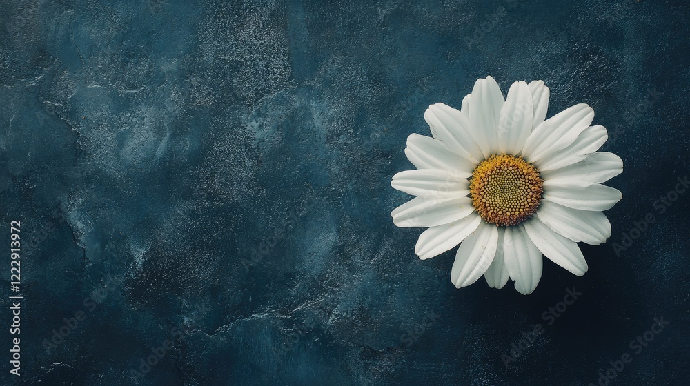 Poster Close up of a single daisy flower on a textured dark background with ample space for text and design elements.