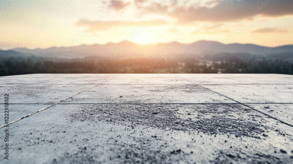 Aufkleber Concrete surface with engineering details against sunset backdrop offering expansive copy space for text and creative design applications
