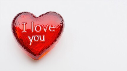 A glossy red heart-shaped object with the words "I love you" embossed, perfect for expressing love and affection.