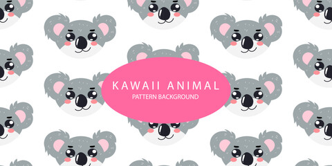 kawaii animal pattern background design. bear, deer, fox, bird, dog, hippo, parrot, pig, cow. textile pattern.  Cartoon animal Vector illustration for kids forest background with rain dots
