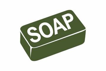 A dark green soap bar with the word SOAP in white.