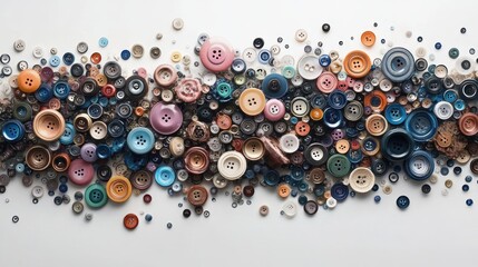A collection of buttons in various colors and patterns, arranged in a visually appealing manner.
