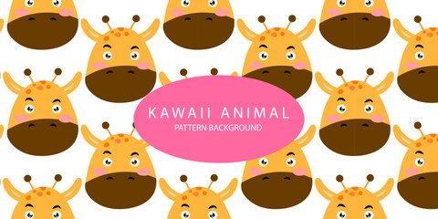 kawaii animal pattern background design. bear, deer, fox, bird, dog, hippo, parrot, pig, cow. textile pattern.  Cartoon animal Vector illustration for kids forest background with rain dots
