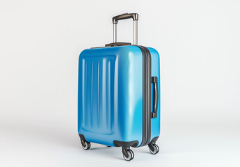 Trolley blu. Viaggiare. Sfondo bianco.