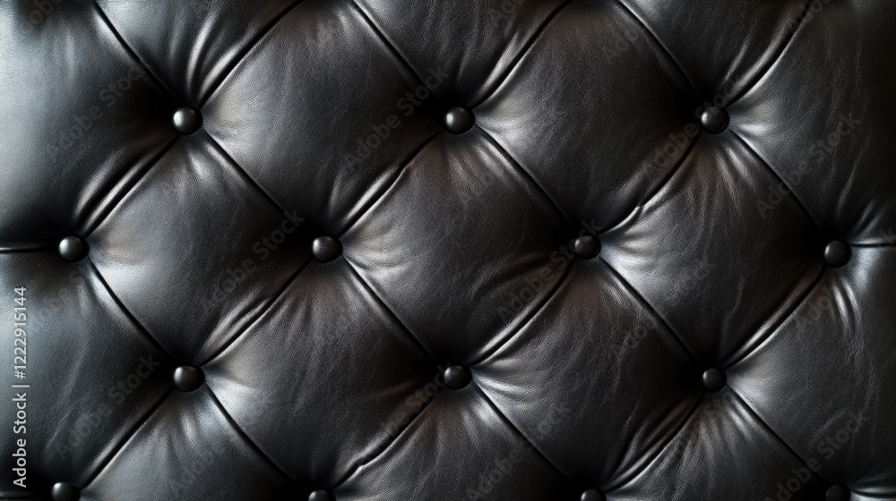 Poster Close up of luxurious black leather texture with tufted design ideal for elegant backgrounds and design projects showcasing copy space