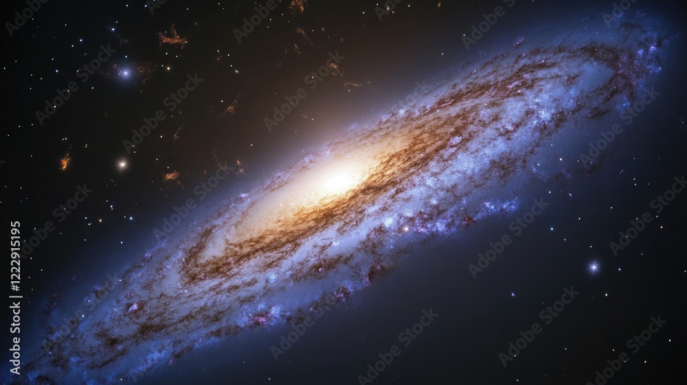 Poster close up view of a spiral galaxy with vibrant colors and cosmic details ideal for astronomy themes a