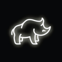 White neon sign is glowing in the shape of a rhino on a black background