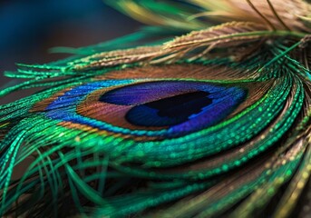 Fototapeta premium A Vibrant and Beautiful CloseUp of a Peacock Feather Showcasing Stunning Colors and Details