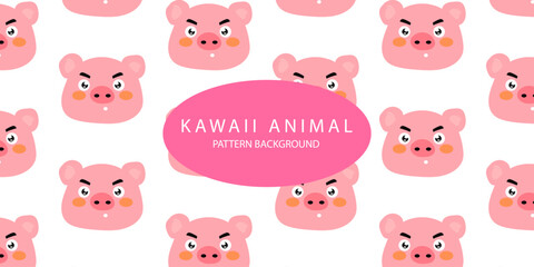 Obraz premium kawaii animal pattern background design. bear, deer, fox, bird, dog, hippo, parrot, pig, cow. textile pattern. Cartoon animal Vector illustration for kids forest background with rain dots 