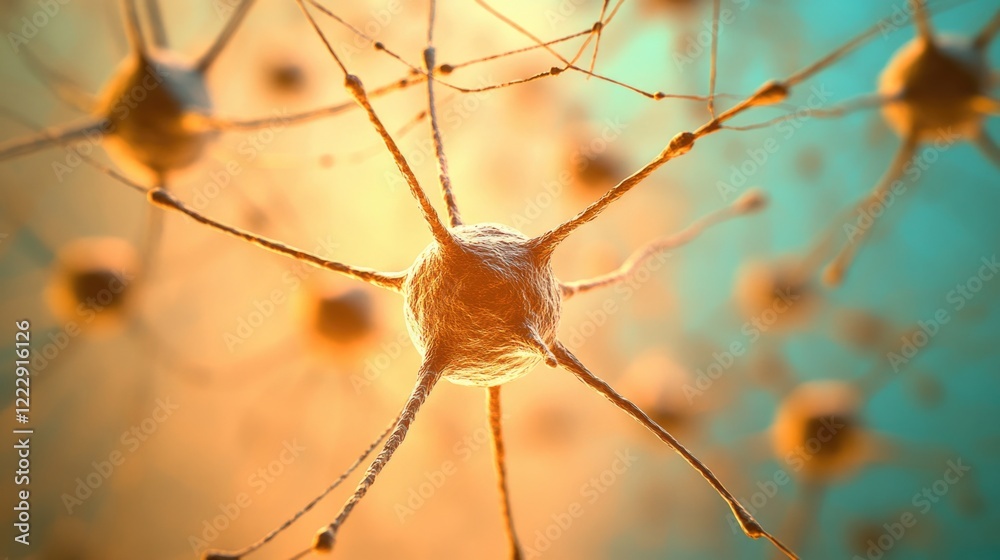 Poster close up of ai generated neural connections with soft focus background and ample space for text or g