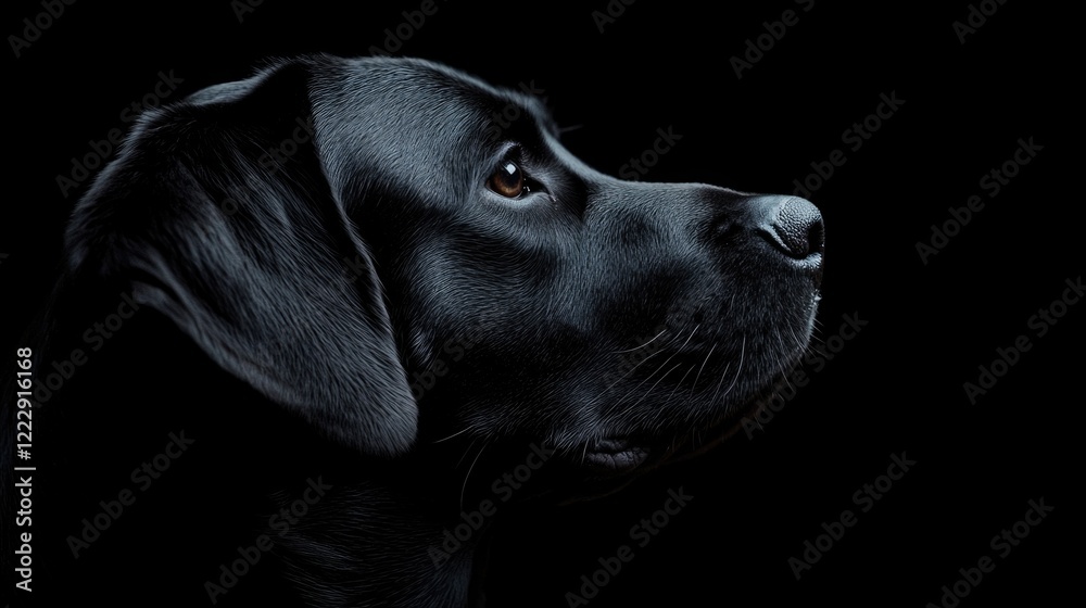 Fototapete close up profile of a black labrador retriever dog against a dark background with ample copy space f