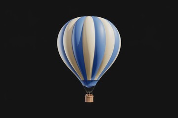 Obraz premium A blue and white striped hot air balloon floats against a transparent background, a symbol of adventure and travel.