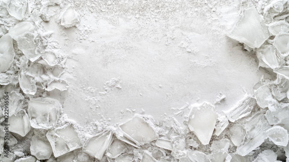 Poster icy microcrystals on frozen ground forming a cool winter backdrop with ample empty space for text or