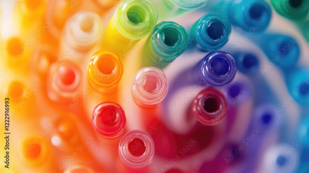 Poster colorful spiral arrangement of markers with a soft blurred background and ample empty space for crea