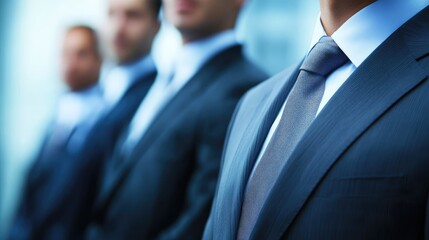 Fototapeta premium Confident business professionals in suits showcasing teamwork and leadership with space for your custom text or message