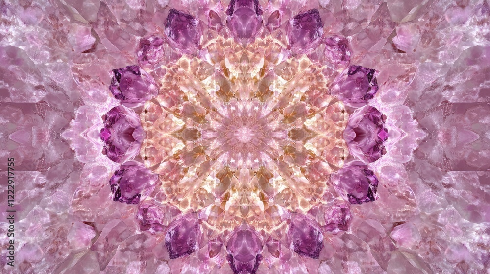 Aufkleber pink amethyst gemstone kaleidoscope design with text space for elegant backgrounds and decorative gr