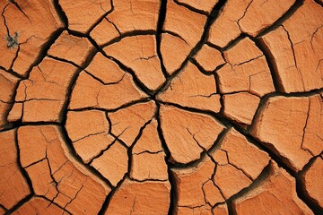 Close-up of cracked dry earth showcasing patterns of drought and climate change effects.