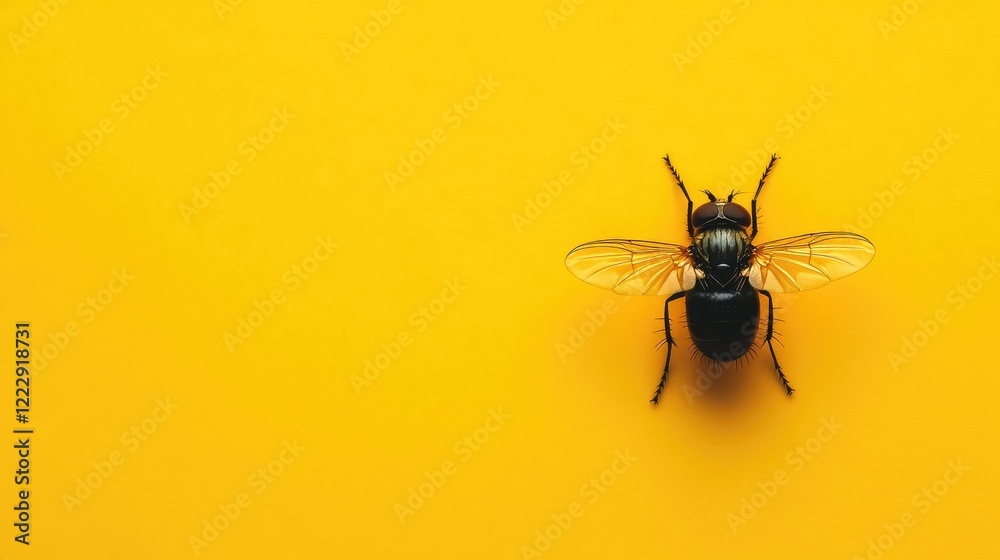 Aufkleber macro shot of a fly on bright yellow background with ample space for text creating vibrant contrast 