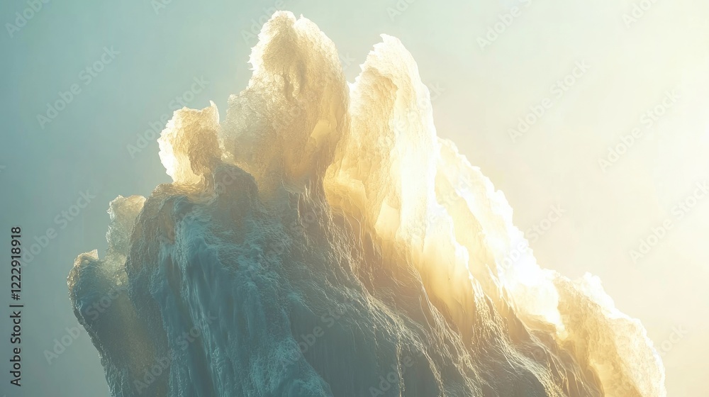 Poster Partially melted iceberg glowing in sunlight with serene background and ample copy space for branding or text placement.