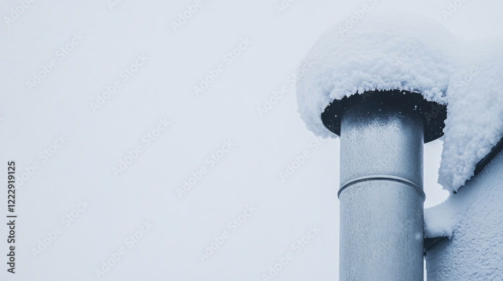 Aufkleber snow covered exhaust vent on a house featuring a blurred background with ample copy space for text a