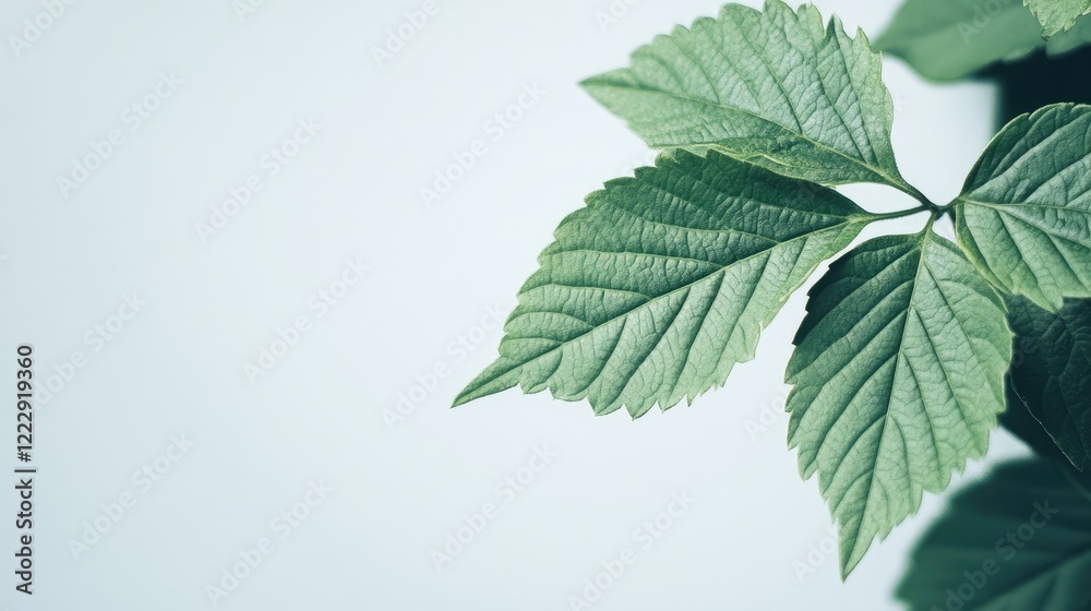 Poster close up of vibrant green plant leaves isolated on a white background with ample space for text and 